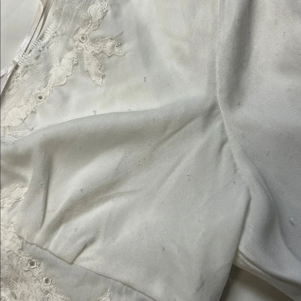 Free People Bed Jacket Long Sleeve Top With Front Ties and Lace White M
